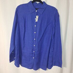 Talbots Royal Blue Linen Button-Down Shirt with Roll Tab Sleeves – Size X